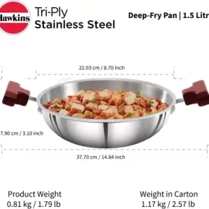 Hawkins 1.5 Litre Deep Fry Pan Fry Pan 15 cm diameter 1.5 L capacity (Triply, Induction Bottom)