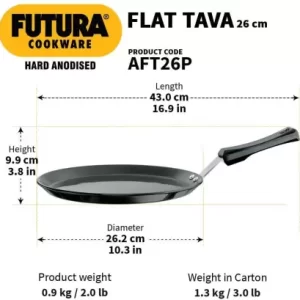 Hawkins Futura Flat Tava plastic handle 26 cm (Griddles) AFT26P Tawa 0.488 cm diameter (Hard Anodised)