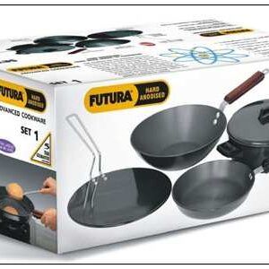 Hawkins Futura Cookware Set ( 1CUP TADKA PAN 18CM FRYING PAN, 2.75 LITRE KADHAI WITH SS LID, 1.5LITRE SAUCEPAN WITH SS LID)