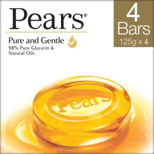 Pears Pure & Gentle, 98% Pure Glycerin and Natural Oils, Bathing Bar (4 x 125 g)