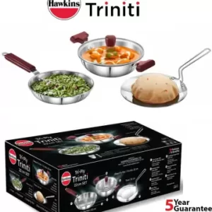 Hawkins Tri-Ply Stainless Steel Triniti Cookware Set 2 (Frying Pan 22CM , Tava 22CM, Deep-Fry Pan 1.5LT with Glass Lid) (SSET2) Induction Bottom Cookware Set (Stainless Steel, 3 - Piece)