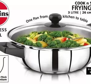 Hawkins 3 Litre Cook n Serve Frying Pan Fry Pan 26 cm diameter with Lid 3 L capacity (Stainless Steel, Induction Bottom)