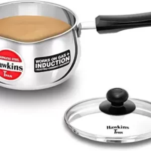Hawkins STAINLESS STEEL TPAN 2 LITRE WITH GLASS LID Milk Pan 22 cm diameter with Lid 2 L capacity (Stainless Steel, Induction Bottom)
